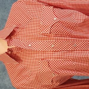 VTG 1970's Miller Western Wear Red Check Gingham Pearl Snap